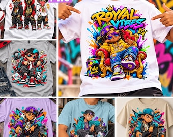 Hip Hop Boy PNG Bundle, Royal Vibes Graffiti Kids, Urban Streetwear Shirt Designs