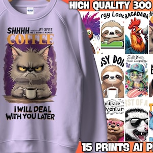15 Funny Animal Quotes Design Bundle | Animal designs | PNG Prints for T-Shirts | Mugs & More | Digital Download 300 DPI | Commercial Use