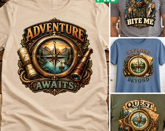 Adventure PNG Bundle, Compass Explore Fishing Outdoors Sublimation Designs