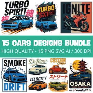 15 Retro Car Designs Bundle: Urban Auto Graphics (PNG SVG Files)