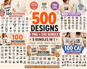 500 Pet SVG PNG Bundle, Dog Cat Raccoon Designs, Animal Cut Files