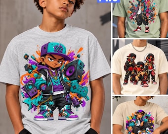 Cartoon Rap Crew PNG Bundle, Retro Game Console, Boombox Graffiti Street Art
