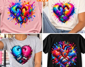 Boxing Heart PNG Bundle, Colorful Boxing Gloves, Fight Heart Sublimation Designs
