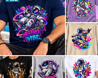 Astronaut PNG Bundle, Neon Graffiti Space Art, Cosmic Skateboard Shirt Designs