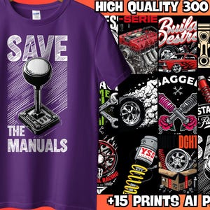 Automotive T-Shirt Designs Bundle: Car Parts, Mechanic Garage Graphics (PNG, AI Digital Download