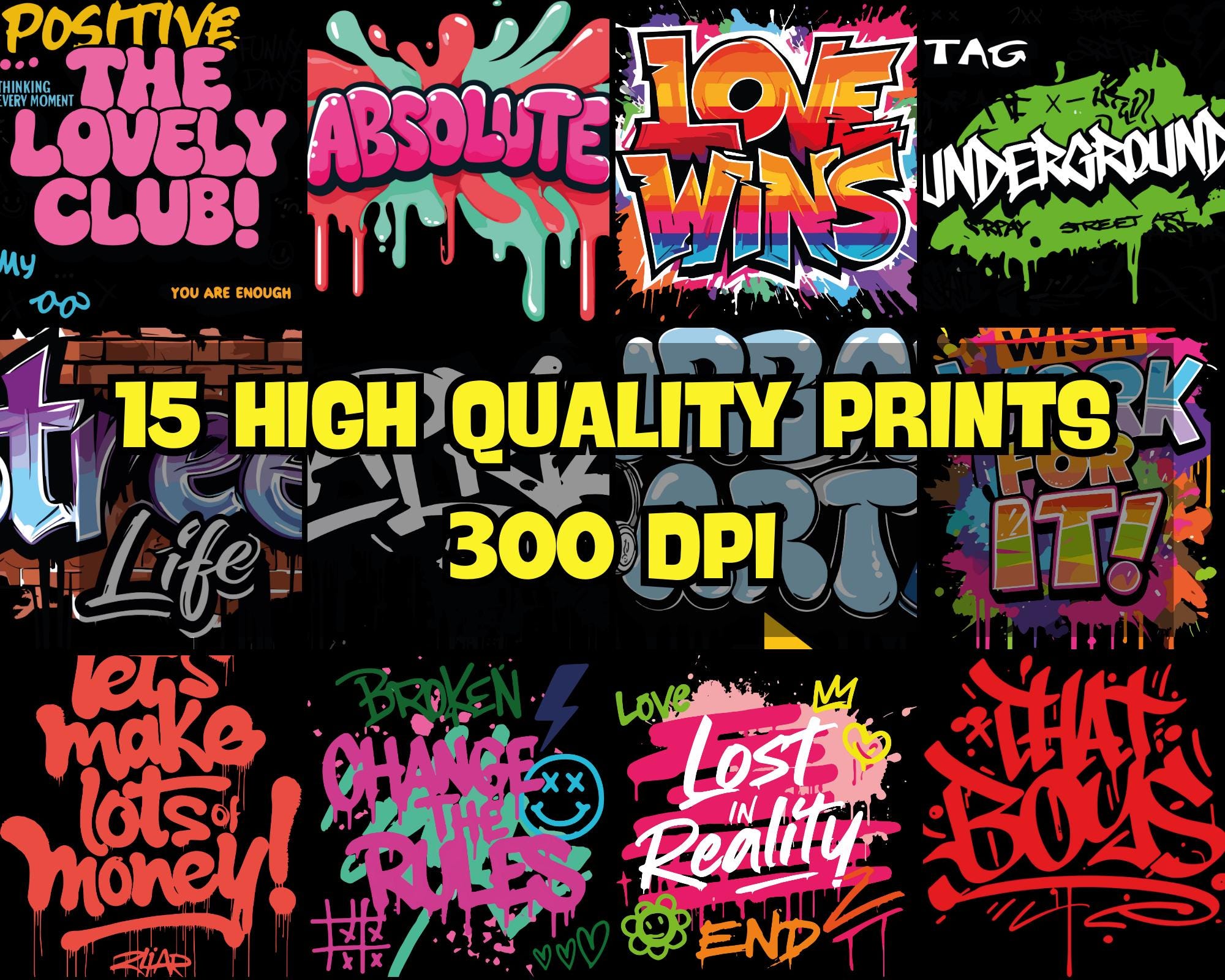 Urban Graffiti T-shirt Designs: Street Art PNG Bundle (commercial Use ...