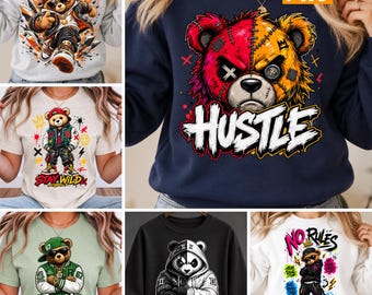 Edgy Streetwear Bear PNG Bundle Motivational Quote Typography Graphic Sublimation Digital Download File