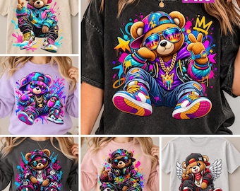 Colorful Streetwear Bear PNG Bundle Urban Sneakerhead Hip Hop Graffiti Digital Download File