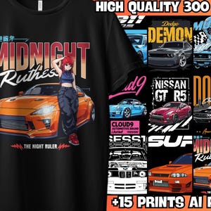 15 designs de camisetas para carros | Gráficos automotivos retrô e modernos | Design urbano | Gráficos automotivos retrô | PNG de alta qualidade com 300 DPI | Perfeito para POD