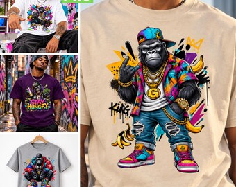 King Gorilla PNG Bundle, Urban Ape Graffiti, Stay Hungry Streetwear Shirt Designs