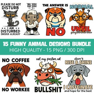 Sarkastiska djurcitat, roligt designpaket PNG (kommersiellt bruk)