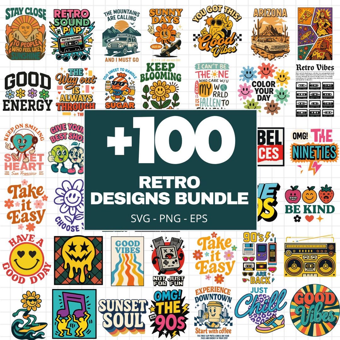 110 Retro Clipart Bundle | 70s Good Vibes Graphics | Groovy SVG Files ...