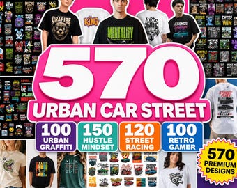 570 Urban Streetwear PNG Bundle Graffiti Hustle Edgy Graphics Pack