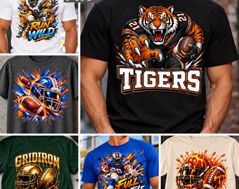 Football PNG Bundle, American Football Players, Tiger Mascot, Helmet Sublimation Designs