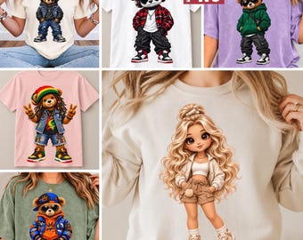 Urban Streetwear Bear And Fashion Girl PNG Bundle Sublimation Digital Design File