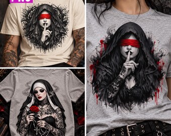 Gothic Tattoo Art PNG Bundle: Blindfold Woman, Tattooed Nun (Digital Download)