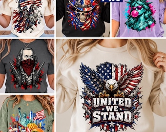 Patriotic USA Flag PNG Bundle Edgy American Eagle Fourth Of July Digital File