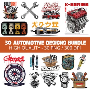 30 Automotive Designs Bundle: Car Parts PNG Graphics - 300 Dpi