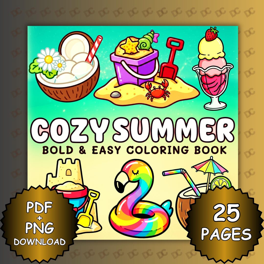 Cozy Summer Bold and Easy Coloring Book, Adult Coloring Book, Simple ...