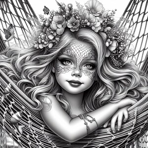 73 Mermaid in Hammock Coloring, Mermaid Coloring Pages, Litlle Mermaid Coloring Book Grayscale Download Printable Adult & Kids Print Pdf image 4