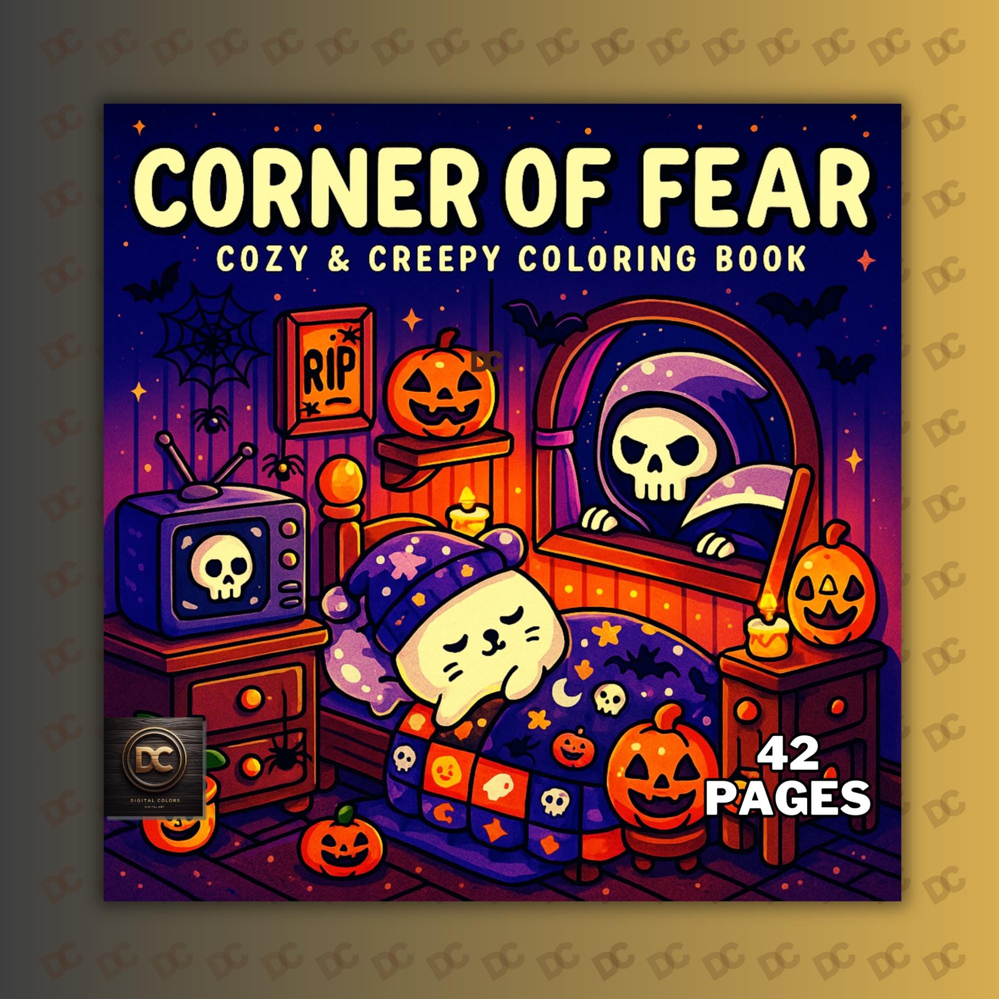 Corner of Fear Bold & Easy Coloring Book PDF + PNG – Spooky Room Coco Wyo Style, 42 Cozy Cute Pages for Adults & Kids