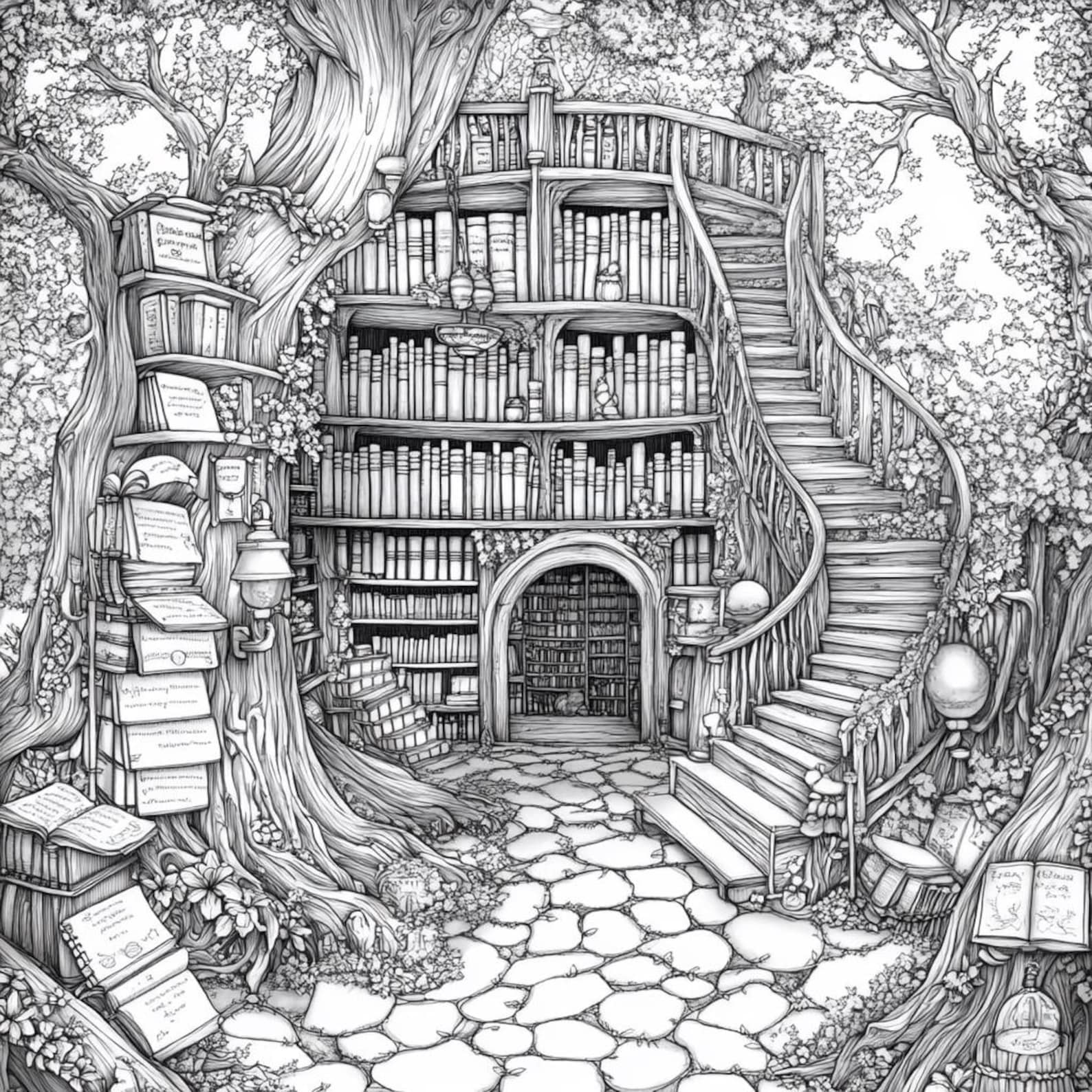 95 Enchanted Library Coloring Pages, Magic Books Coloring Book ...