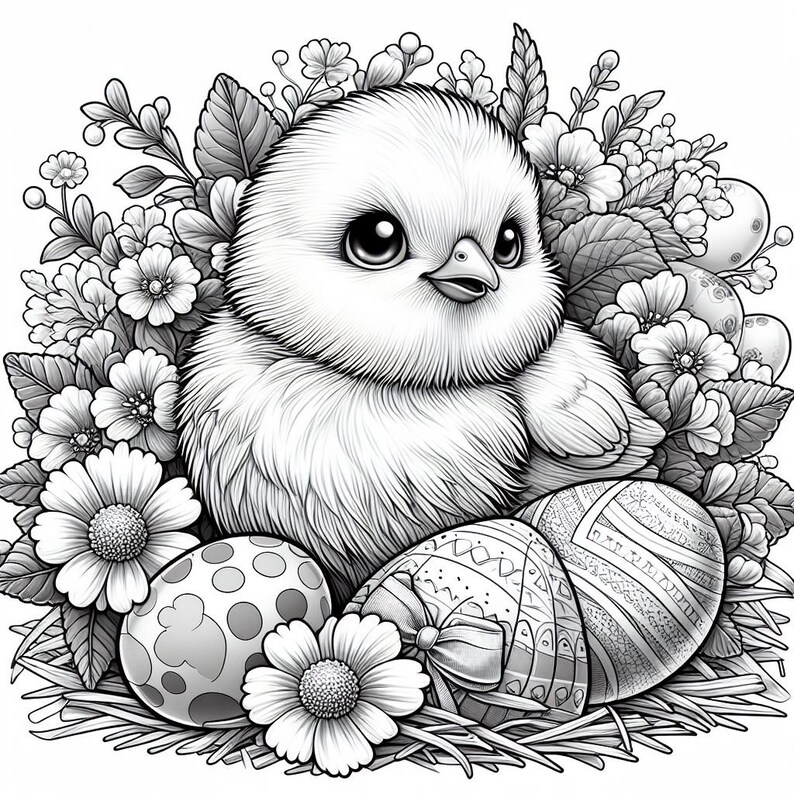 63 Easter Chick Coloring Pages, Floral Easter Birds Coloring Book Cute