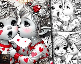 60 Valentines Coloring Pages, Valentine’s Day Coloring Book, Valentines Fairy, Cute Coloring, Love Coloring, Grayscale Coloring, Print