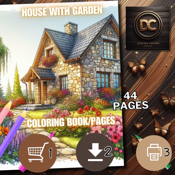 44 Houses With Garden Coloring Pages, Houses Coloring Book