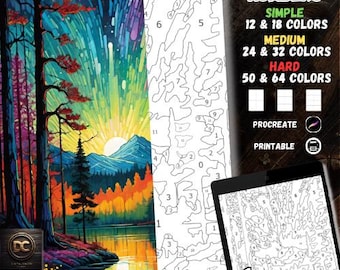 Colorir por números, páginas para colorir digitais, pintar por números, livro de colorir Procreate, livro de colorir para adultos, Briliant Landscape 1