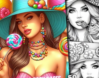 50 páginas para colorir de cupcakes fofos para meninas, livro para colorir de fantasia de mulheres meninas belezas, designs em escala de cinza para adultos e crianças baixar impressão