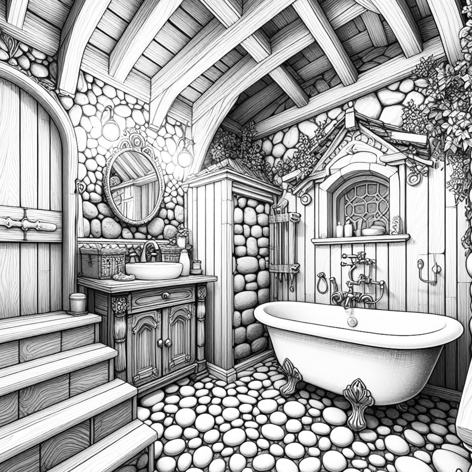50 Fairy House badkamer kleurplaten, Fantasy badkamer kleurboek, betoverde  interieur Home grijswaarden voor volwassenen en kinderen afdrukbare PDF -  Etsy België, image size:2000x2000