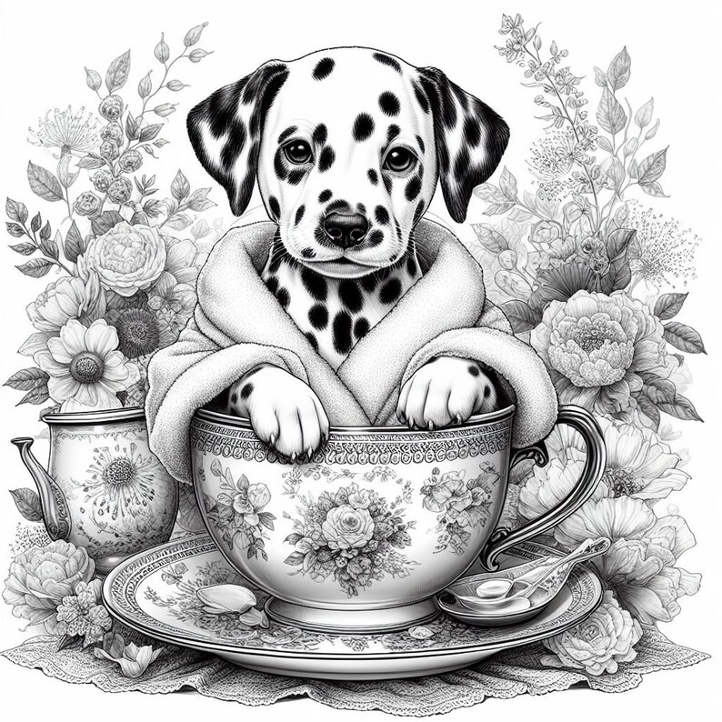 55 Dalmatian in Tea Cup Coloring, Dog Coloring Pages, Dogs Coloring ...
