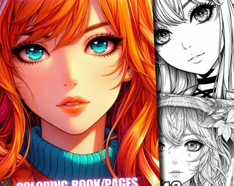 May include: A coloring book featuring an anime girl with long, flowing orange hair and blue eyes. The cover of the book says "Autumn Girl Anime Coloring Book/Pages" and "42 Pages".