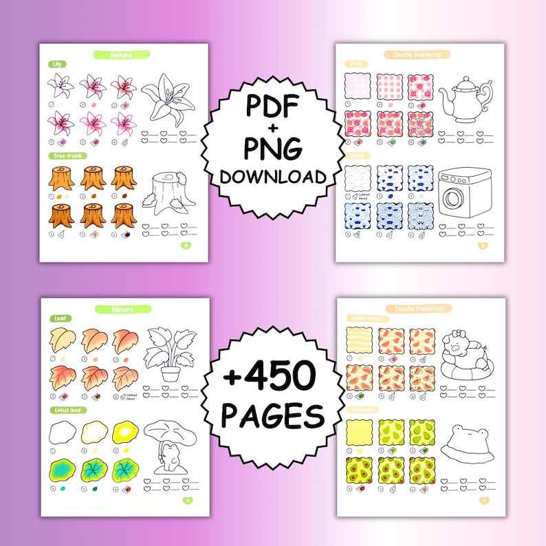 簡単な模様の描き方 塗り絵パック＆大胆なデザイン集（PDF + PNG） 画像 7