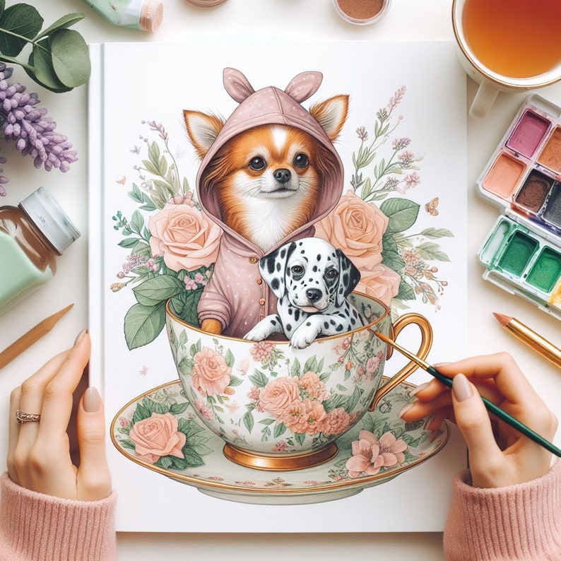 42 Dalmatian and Chihuahua in Tea Cup Coloring, Dog Coloring Pages ...