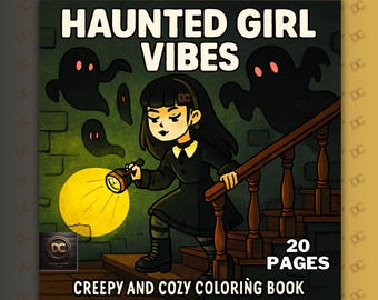 Haunted Girl Vibes - Bold and Easy Cute Halloween Coloring Pages for Adults & Teens, Digital Download PDF + PNG