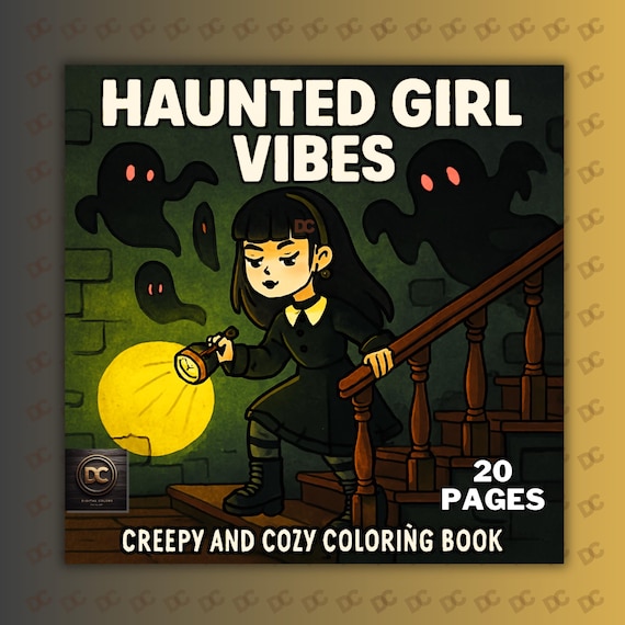 Haunted Girl Vibes - Bold and Easy Cute Halloween Coloring Pages for Adults & Teens, Coco Wyo Style, Digital Download PDF + PNG