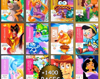 Coffret de 12 livres de coloriages mystères Disney (1400 pages), coloriages magiques Disney, téléchargement numérique pour adultes et enfants, anti-stress
