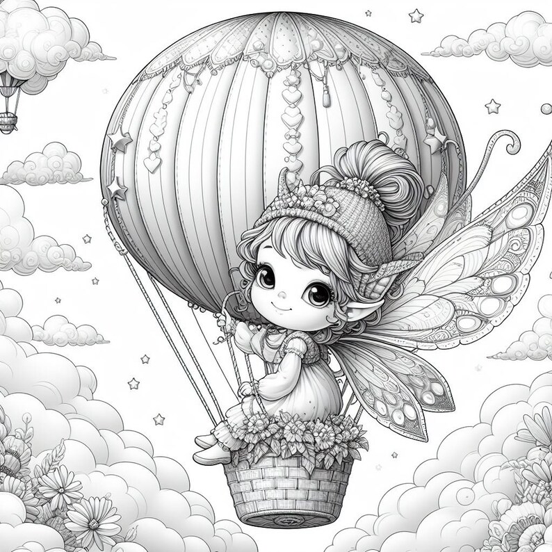 69 Fairy in Hot Balloon Coloring, Fairies Coloring Pages Elf Coloring