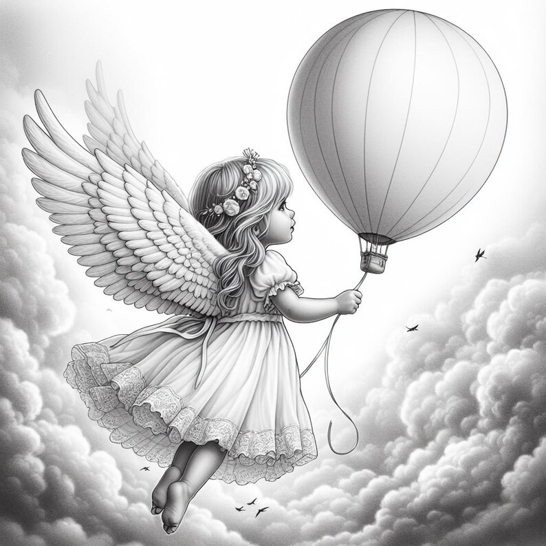 58 Angel in Hot Balloon Coloring, Baby Angel Coloring Pages, Angel