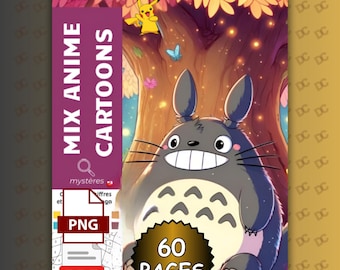 Mystery Coloring By Number, Coloring Book by Numbers Mix Anime Cartoons Digital Download in PDF + PNG)