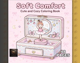 Soft Comfort – Bold and Easy Coloring Book, 48 Cute Cozy Relaxing Pages, Kawaii Calm Scenes, Stress Relief Coloring, Printable PDF + PNG