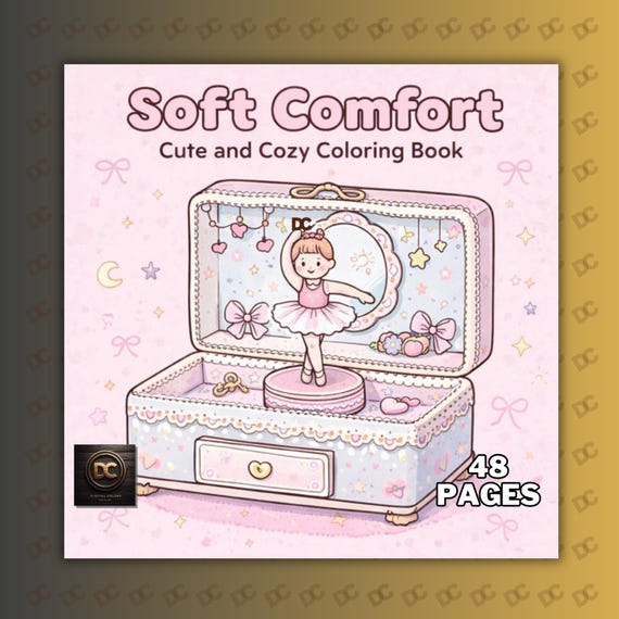 Soft Comfort – Bold and Easy Coloring Book, 48 Cute Cozy Relaxing Pages, Kawaii Calm Scenes, Stress Relief Coloring, Printable PDF + PNG