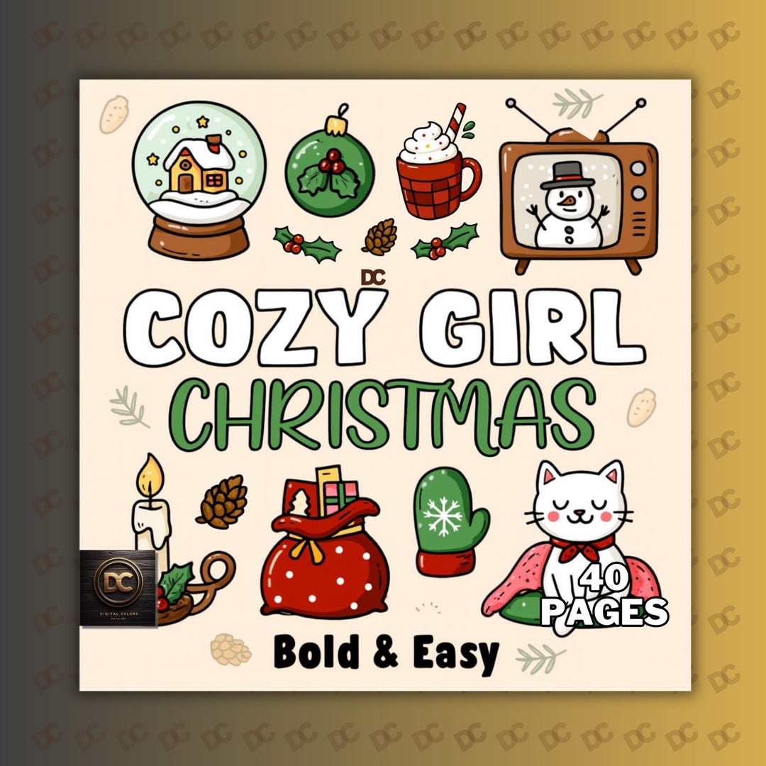 Cozy Girl Christmas Coloring Book – 40 Bold and Easy Pages for Adults ...