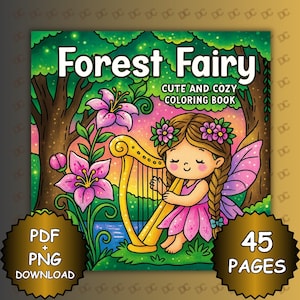 Skogsälva Djärv & Enkel Målarbok | 45 Sidor | Coco Wyo Stil | Mysig och Söt | PDF + PNG | Digital Nedladdning | Utskrivbar Målarbok