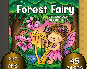 Livro de colorir "Fada da Floresta" - Fácil e Divertido | 45 Páginas | Estilo Coco Wyo | Aconchegante e Fofo | PDF + PNG | Download Digital | Desenho para Colorir para Imprimir