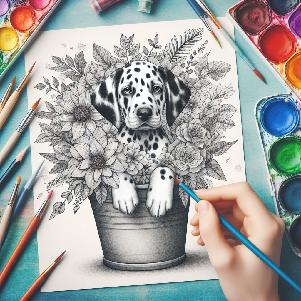 44 Dog Dalmatian in a Pot Coloring Pages, Dogs Dalmatian in a Pot ...