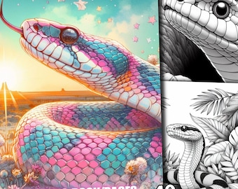 40 Snake Coloring Pages, Spring Animal Coloring Pages, Forest Animal Coloring Book, Grayscale Digital Download Printable Pdf for adults & kid