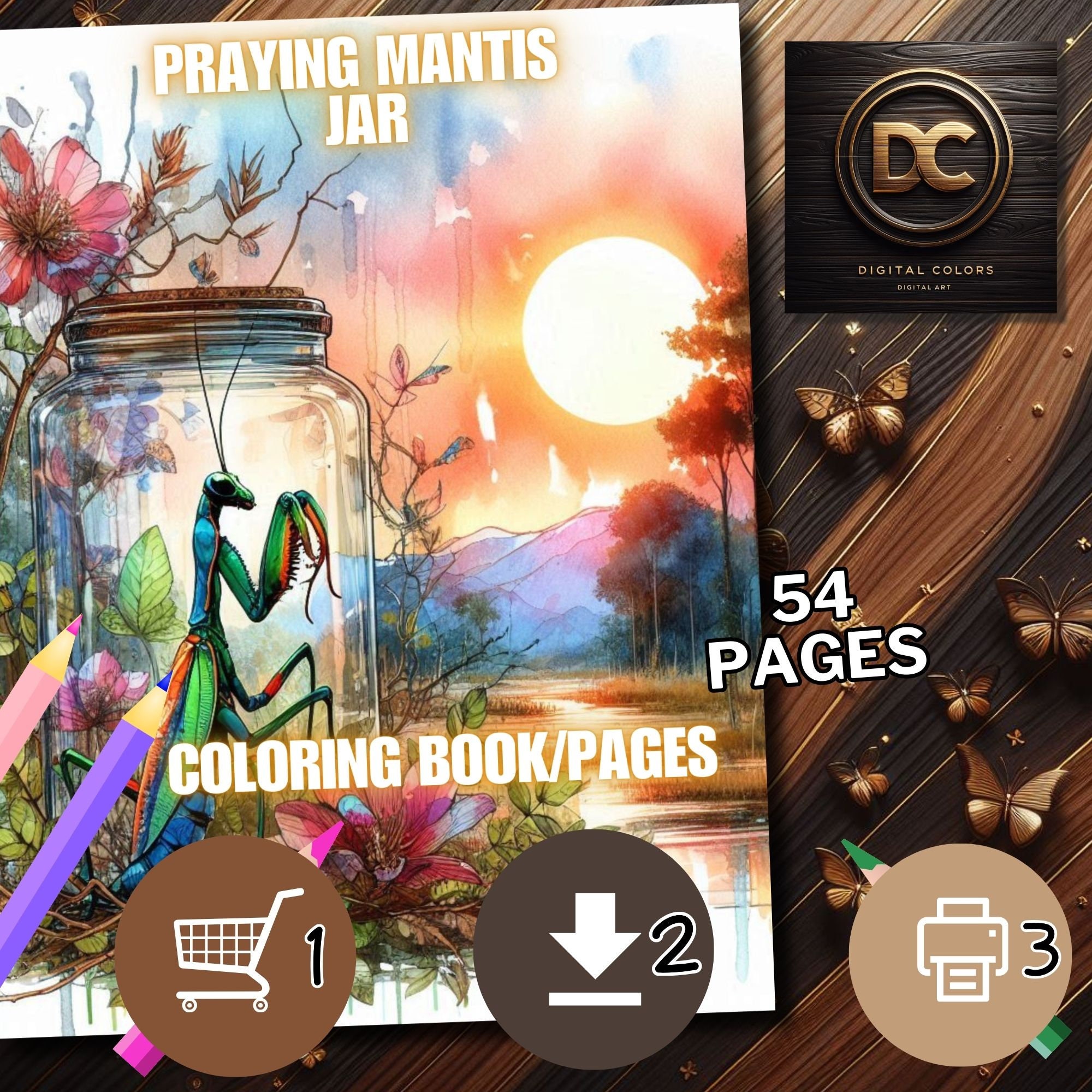 54 Malvorlagen „Gottesanbeterin im Glas“, Malbuch „Gottesanbeterin“,  Fantasie zum Ausmalen von Insekten in Graustufen für Erwachsene und Kinder,  druckbares PDF - Etsy Österreich, image size:2000x2000